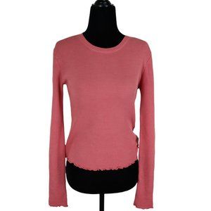 NEW BP. Women's Size XS Thermal Top Long Sleeve Lettuce Hem Crew Neck Red Slat